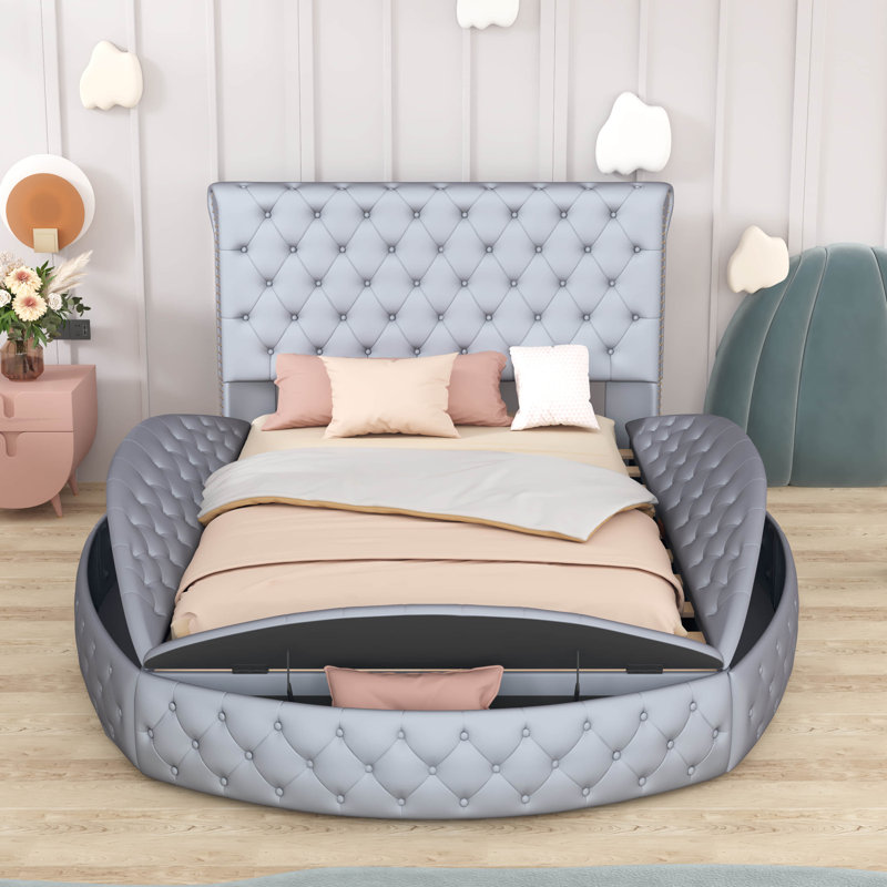 House of Hampton® Queen Size Round Shape Upholstery Low Profile Storage